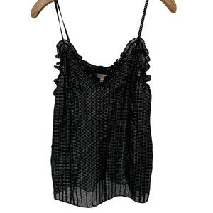 Rebecca Taylor Black silver Metallic Ruffle Camisole sleeveless Top Size 4